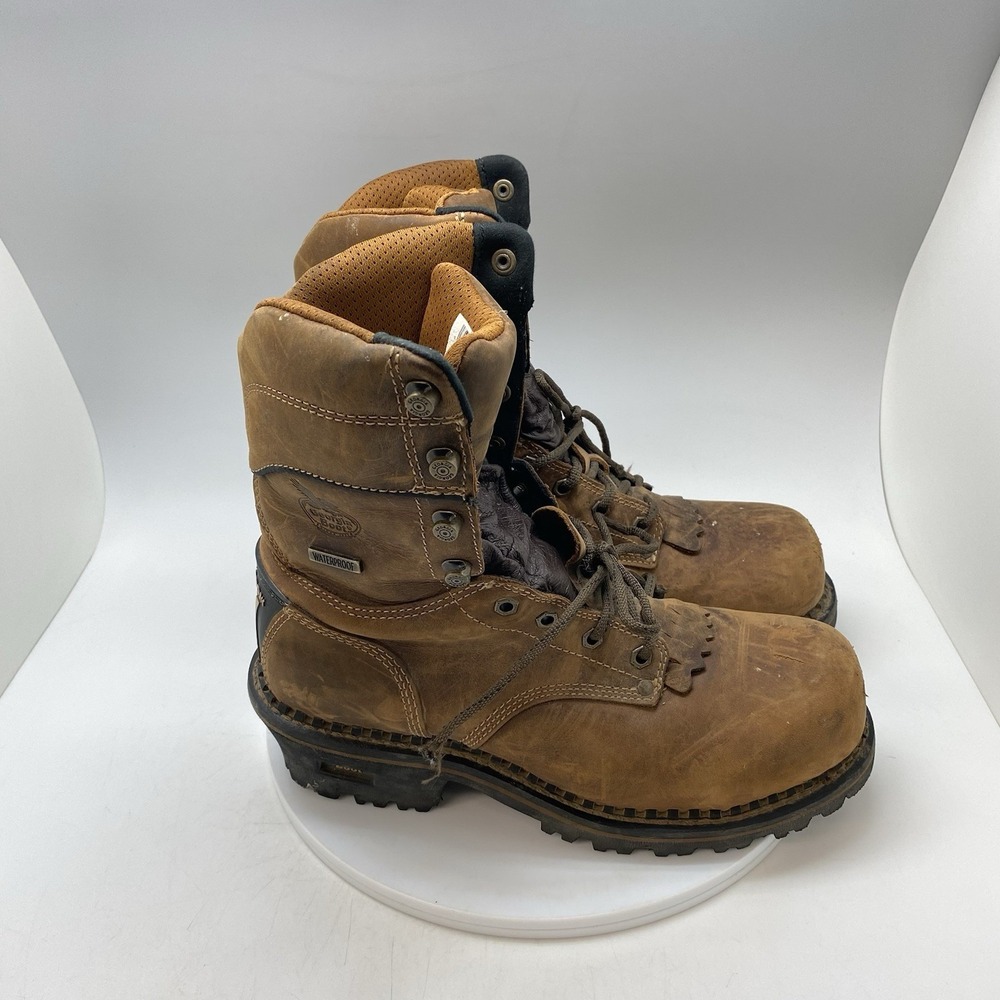 Georgia Boots Mens 8 W GB00474 Logger Composite Toe Leather Brown Workwear See